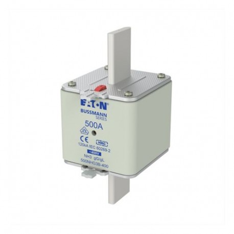 NH FUSE 500A 400V GG/GL SIZE 3 - NH FUSE 500A 400V GG/GL SIZE 3 500NHG3B-400 EATON ELECTRIC Fuse-link, DII, 6A, 500 V, DZ