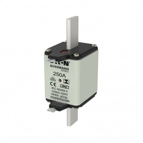 NH FUSE 250A 500V GL/GG SIZE 03 - NH FUSE 250A 500V GL/GG SIZE 03 250NHG03BI EATON ELECTRIC Fuse-link, LV, 250 A, AC 500 V, NH03, gL/gG, IEC, ..