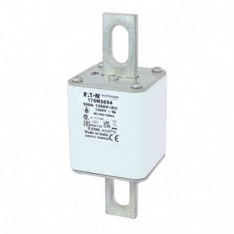 FUSE 500A 1250V 2FU/115 AR CU - FUSE 500A 1250V 2FU/115 AR CU 170M5694 EATON ELECTRIC Fuse-link, high speed, 500 A, AC 1250 V, size 2, 61 x ..
