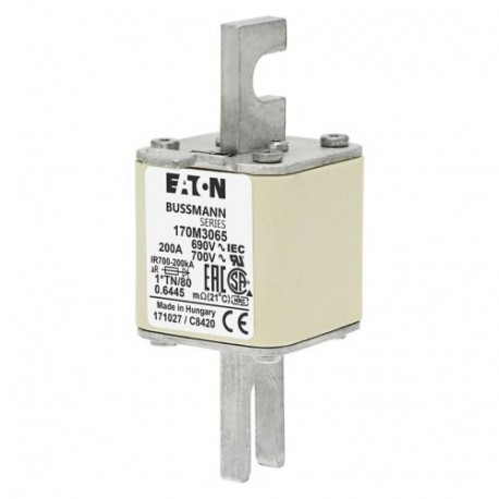 FUSE 200A 690V 1*TN/80 AR UC - FUSE 200A 690V 1*TN/80 AR UC 170M3065 EATON ELECTRIC Fuse-link, high speed, 200 A, AC 690 V, compact DIN 1, ..