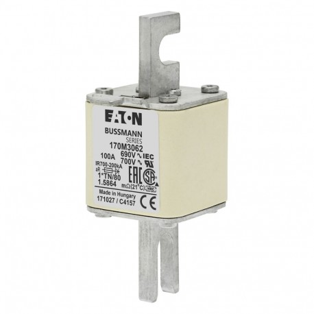 FUSE 100A 690V 1*TN/80 AR UC - FUSE 100A 690V 1*TN/80 AR UC 170M3062 EATON ELECTRIC Fuse-link, high speed, 100 A, AC 690 V, compact DIN 1, ..