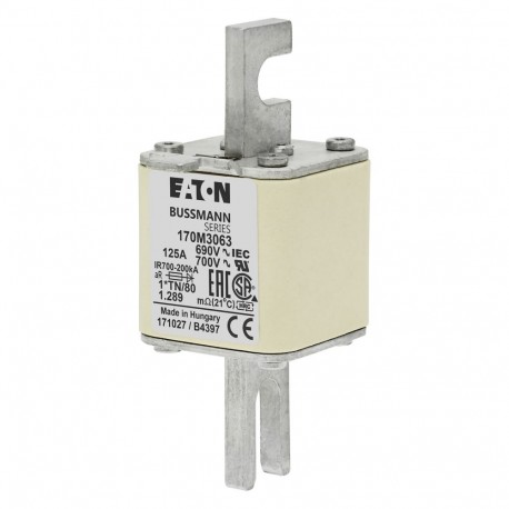 FUSE 125A 690V 1*TN/80 AR UC - FUSE 125A 690V 1*TN/80 AR UC 170M3063 EATON ELECTRIC Fuse-link, high speed, 125 A, AC 690 V, compact DIN 1, ..