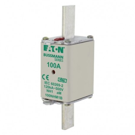 FUSE NH SIZE 1 AM 100A 500V - FUSE NH SIZE 1 AM 100A 500V 100NHM1B EATON ELECTRIC Fuse-link, LV, 100 A, AC 500 V, NH00, aM, IEC, dual indi..