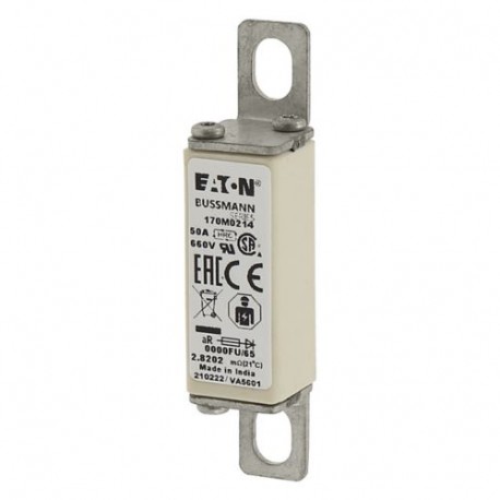FUSE 50A 660V 0000FU/65 AR UR - FUSE 50A 660V 0000FU/65 AR UR 170M0214 EATON ELECTRIC Fuse-link, high speed, 50 A, AC 660 V, size 0000, 18 x..