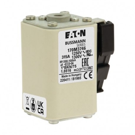 FUSE 315A 1250V 1*FKE/115AR CU - FUSE 315A 1250V 1*FKE/115AR CU 170M3746 EATON ELECTRIC Fuse-link, high speed, 315 A, AC 1250 V, compact size..