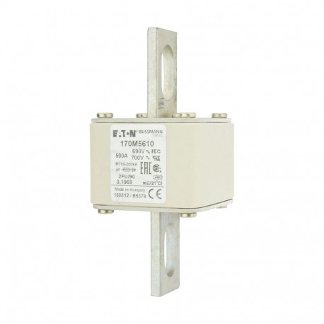 FUSE 500A 690V 2FU/90 AR UC - FUSE 500A 690V 2FU/90 AR UC 170M5610 EATON ELECTRIC Fuse-link, high speed, 500 A, AC 690 V, size 2, 61 x 77 ..