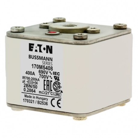 FUSE 400A 690V 2BN/50 AR UC - FUSE 400A 690V 2BN/50 AR UC 170M5408 EATON ELECTRIC Fuse-link, high speed, 400 A, AC 690 V, size 2, 61 x 77 ..