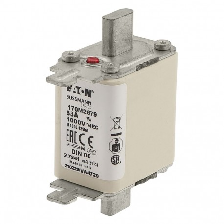 FUSE 63A 1000V DIN 00 AR - FUSE 63A 1000V DIN 00 AR 170M2679 EATON ELECTRIC Fuse-link, high speed, 25 A, AC 1000 V, DIN 00, aR, DIN, IE..