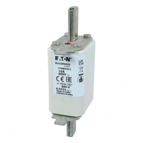 FUSE 32A 660V DIN 0 AR - FUSE 32A 660V DIN 0 AR 170M7911 EATON ELECTRIC Fuse-link, high speed, 25 A, AC 660 V, DIN 0, aR, DIN, IEC, s..