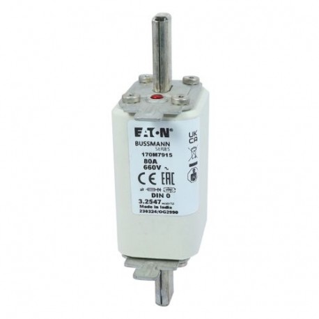 FUSE 80A 660V DIN 0 AR - FUSE 80A 660V DIN 0 AR 170M7915 EATON ELECTRIC Fuse-link, high speed, 25 A, AC 660 V, DIN 0, aR, DIN, IEC, s..