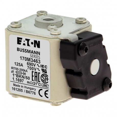 FUSE 125A 690V 1*BKN/50 AR UC - FUSE 125A 690V 1*BKN/50 AR UC 170M3463 EATON ELECTRIC Fuse-link, high speed, 125 A, AC 690 V, compact size 1..
