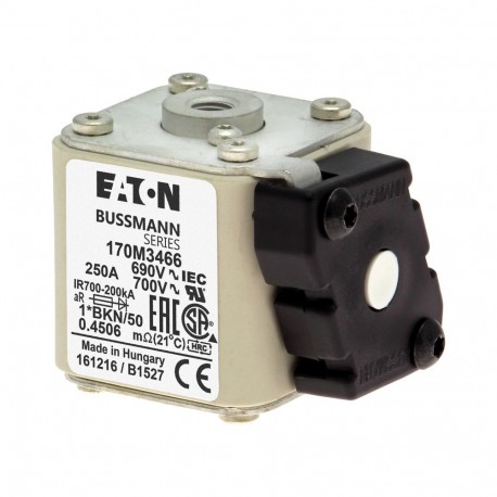 FUSE 250A 690V 1*BKN/50 AR UC - FUSE 250A 690V 1*BKN/50 AR UC 170M3466 EATON ELECTRIC Fuse-link, high speed, 250 A, AC 690 V, compact size 1..