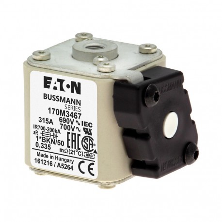 FUSE 315A 690V 1*BKN/50 AR UC - FUSE 315A 690V 1*BKN/50 AR UC 170M3467 EATON ELECTRIC Fuse-link, high speed, 315 A, AC 690 V, compact size 1..