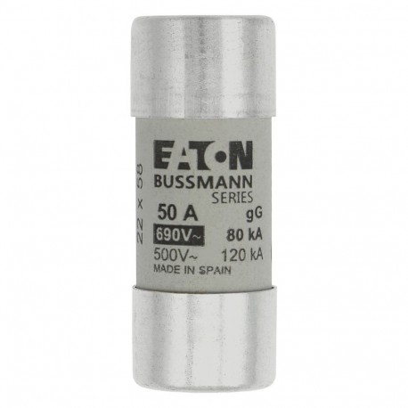 CYL GG 22,2X58 50A/IND. - CYL GG 22,2X58 50A/IND. C22G50I EATON ELECTRIC Fuse-link, LV, 50 A, AC 690 V, 22 x 58 mm, gL/gG, IEC, indica..