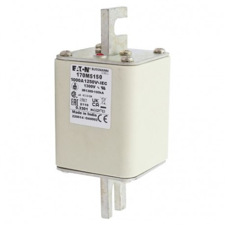 FUSE 1000A 1100V 2/110 AR - FUSE 1000A 1100V 2/110 AR 170M5150 EATON ELECTRIC Fuse-link, high speed, 1000 A, AC 1100 V, size 2, 61 x 75 ..