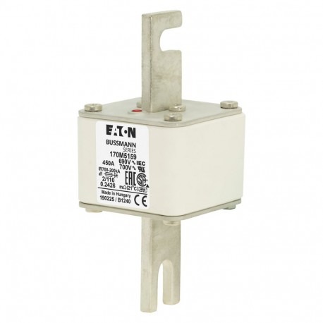 FUSE 450A 690V 2/110 AR UC - FUSE 450A 690V 2/110 AR UC 170M5159 EATON ELECTRIC Fuse-link, high speed, 450 A, AC 690 V, DIN 2, 61 x 61 x ..