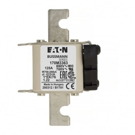 FUSE 125A 690V 1*EK/76 AR UC - FUSE 125A 690V 1*EK/76 AR UC 170M3363 EATON ELECTRIC Fuse-link, high speed, 125 A, AC 690 V, compact size 1,..