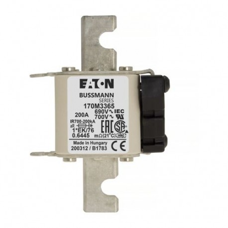 FUSE 200A 690V 1*EK/76 AR UC - FUSE 200A 690V 1*EK/76 AR UC 170M3365 EATON ELECTRIC Fuse-link, high speed, 200 A, AC 690 V, compact size 1,..