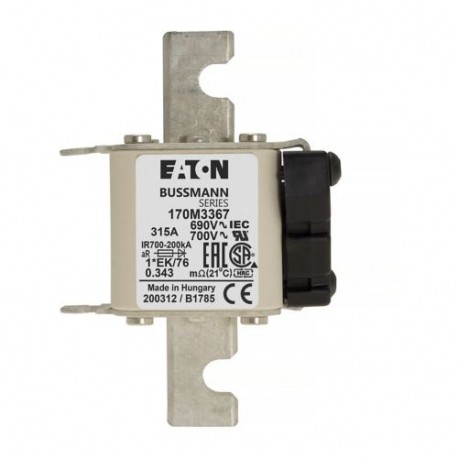 FUSE 315A 690V 1*EK/76 AR UC - FUSE 315A 690V 1*EK/76 AR UC 170M3367 EATON ELECTRIC Fuse-link, high speed, 315 A, AC 690 V, compact size 1,..