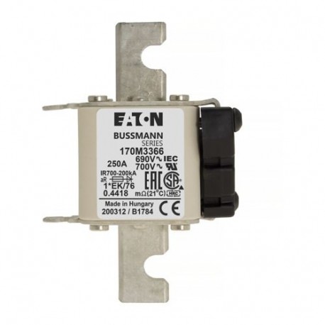 FUSE 250A 690V 1*EK/76 AR UC - FUSE 250A 690V 1*EK/76 AR UC 170M3366 EATON ELECTRIC Fuse-link, high speed, 250 A, AC 690 V, compact size 1,..