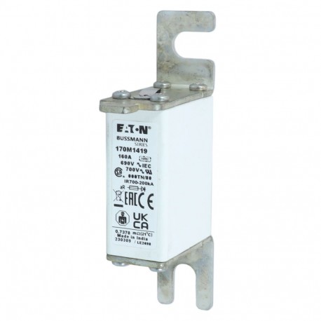 FUSE 160A 690V 000TN/80 AR UC - FUSE 160A 690V 000TN/80 AR UC 170M1419 EATON ELECTRIC Fuse-link, high speed, 160 A, AC 690 V, DIN 000, aR, D..