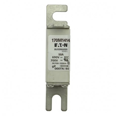 FUSE 50A 690V 000TN/80 GR UC - FUSE 50A 690V 000TN/80 GR UC 170M1414 EATON ELECTRIC Fuse-link, high speed, 50 A, AC 690 V, DIN 000, gR, DIN..