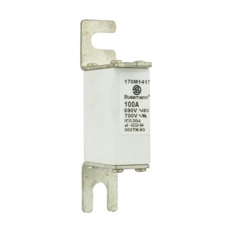 FUSE 100A 690V 000TN/80 AR UC - FUSE 100A 690V 000TN/80 AR UC 170M1417 EATON ELECTRIC Fuse-link, high speed, 100 A, AC 690 V, DIN 000, aR, D..