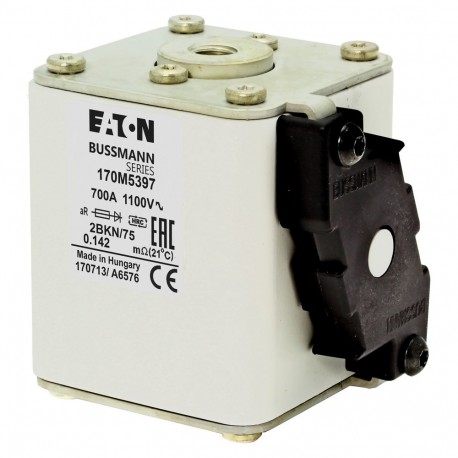 FUSE 700A 1000V 2BKN/75 AR - FUSE 700A 1000V 2BKN/75 AR 170M5397 EATON ELECTRIC Fuse-link, high speed, 700 A, AC 1000 V, size 2, 61 x 75 ..