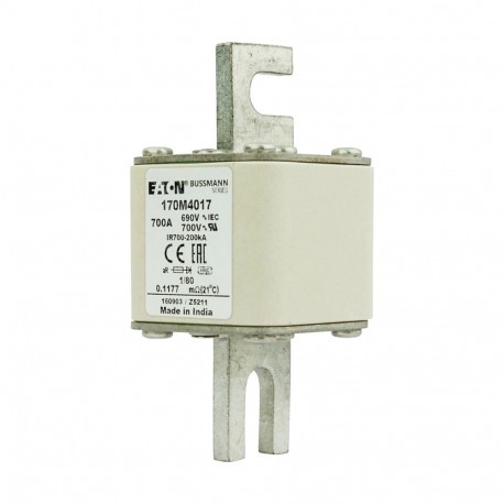 FUSE 700A 690V 1/80 AR UC - FUSE 700A 690V 1/80 AR UC 170M4017 EATON ELECTRIC Fuse-link, high speed, 700 A, AC 690 V, DIN 1, 53 x 53 x 1..