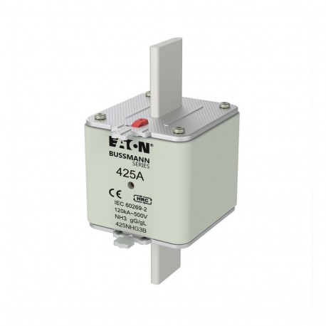 NH FUSE 425A 500V 3 GG/GL SIZE 3 - NH FUSE 425A 500V 3 GG/GL SIZE 3 425NHG3B EATON ELECTRIC Fuse-link, LV, 425 A, AC 500 V, NH3, gL/gG, IEC, du..