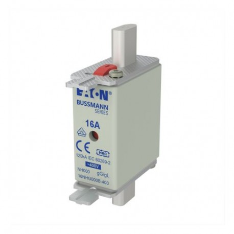 NH FUSE 16A 400V GG/GL SIZE 000 - NH FUSE 16A 400V GG/GL SIZE 000 16NHG000B-400 EATON ELECTRIC Fuse-link, LV, 16 A, AC 500 V, NH000, gL/gG, IE..