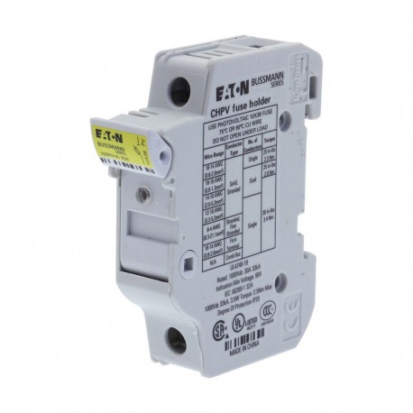 CHPV1IU - CHPV1IU EATON ELECTRIC Base of fuse, BT, 32, DC 1000 V, 10 x 38 mm gPV, 1F, UL, IEC, indicator, DIN rail
