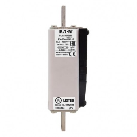 PV-63A-01XL-B - PV-63A-01XL-B EATON ELECTRIC Fuse-link, high speed, 100 A, DC 1500 V, 1XL, 51 x 189 mm, gPV, IEC, UL, with i..