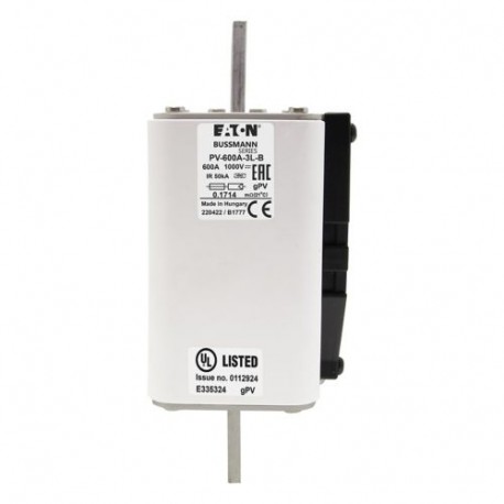 PV-600A-3L-B - PV-600A-3L-B EATON ELECTRIC Fuse-link, high speed, 100 A, DC 1500 V, 1XL, 51 x 189 mm, gPV, IEC, UL, with in..