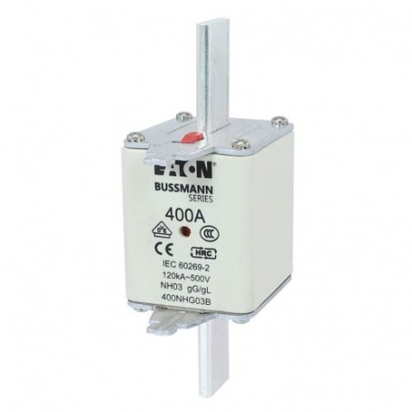 NH FUSE 400A 500V GG/GL SIZE 03 - NH FUSE 400A 500V GG/GL SIZE 03 400NHG03B EATON ELECTRIC Fuse-link, LV, 400 A, AC 500 V, NH03, gL/gG, IEC, d..
