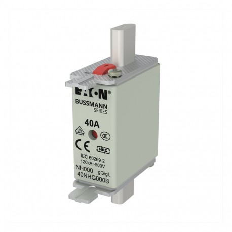 NH FUSE 40A 500V SIZE 000 GG MGL - NH FUSE 40A 500V SIZE 000 GG MGL 40NHG000B EATON ELECTRIC Fuse-link, LV, 40 A, AC 500 V, NH000, gL/gG, IEC, ..
