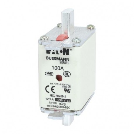 NH FUSE 100AMP 690V gG SIZE 00 - NH FUSE 100AMP 690V gG SIZE 00 100NHG00B-690 EATON ELECTRIC Fuse-link, LV, 100 A, AC 690 V, NH00, gL/gG, IEC..