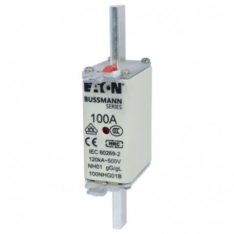 NH FUSE 100A 500V GG/GL SIZE 01 - NH FUSE 100A 500V GG/GL SIZE 01 100NHG01B EATON ELECTRIC Fuse-link, LV, 100 A, AC 500 V, NH01, gL/gG, IEC, d..