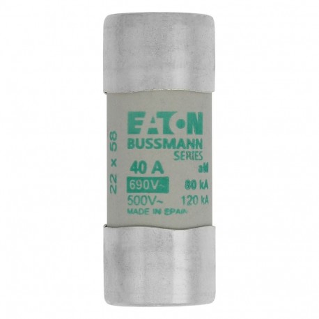 C22M40 - C22M40 EATON ELECTRIC Fuse-link, LV, 12 A, AC 690 V, 22 x 58 mm, aM, IEC
