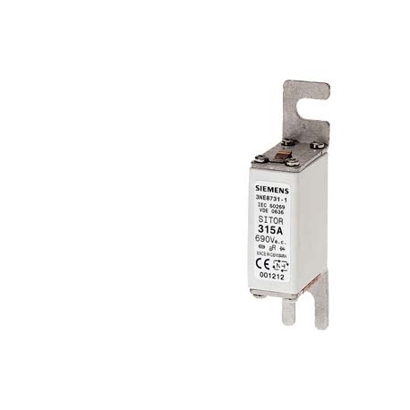 3NE8731-1 - 3NE8731-1 SIEMENS SITOR fuse link, with Bolt-on links, NH000, In: 315 A, aR, Un AC: 690 V, Un DC: 440 V, fro..
