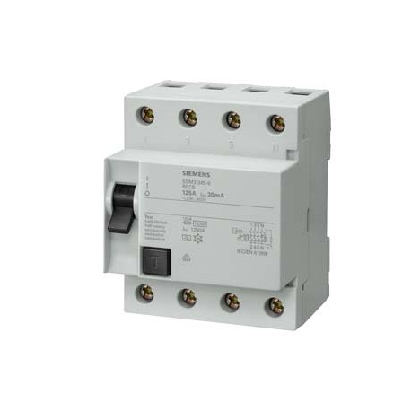 5SM3345-6 - 5SM3345-6 SIEMENS Residual current operated circuit breaker, 4-pole, type A, In: 125 A, 30 mA, Un AC: 400 V