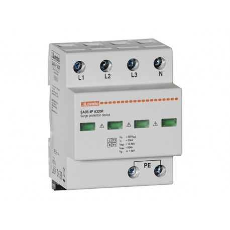 SA0B4PA320R - SA0B4PA320R LOVATO SURGE PROTECTION DEVICE TYPE 1 AND 2 MONOBLOCK, IEC IMPULSE CURRENT IIMP (10/350ΜS) 12.5k..