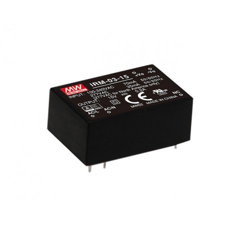 IRM-03-5 - IRM-03-5 MEANWELL AC-DC Single Output Encapsulated power supply, PCB mount, Input range 85-305VAC, Output 5V..