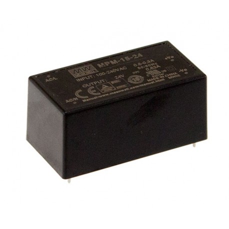 MPM-15-15 - MPM-15-15 MEANWELL AC-DC Single output Medical Encapsulated power supply, Output 15VDC / 1A, PCB through hol..