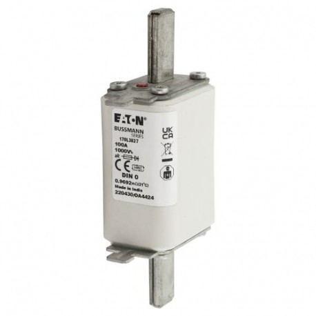 FUSE 100A 1000V DIN 0 AR - FUSE 100A 1000V DIN 0 AR 170L3837 EATON ELECTRIC Fuse-link, high speed, 100 A, AC 1000 V, DIN 0, 35 x 60 x 1..