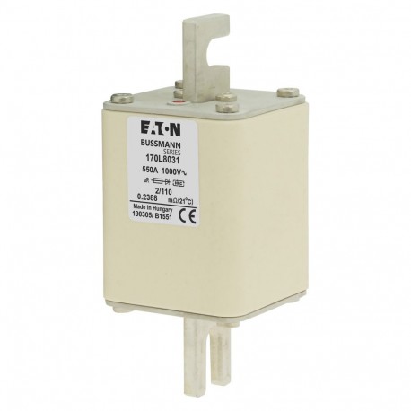 FUSE 550A 1000V 2/110 AR - FUSE 550A 1000V 2/110 AR 170L8031 EATON ELECTRIC Fuse-link, high speed, 550 A, AC 1000 V, Size 2, 61 x 61 x ..