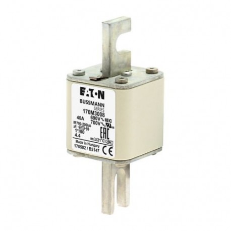 FUSE 40A 690V 1*/80 AR UC - FUSE 40A 690V 1*/80 AR UC 170M3008 EATON ELECTRIC Fuse-link, high speed, 40 A, AC 690 V, compact DIN 1, 45 x..