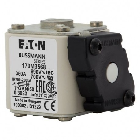 FUSE 350A 690V 1*GKN/50 AR UC - FUSE 350A 690V 1*GKN/50 AR UC 170M3568 EATON ELECTRIC Fuse-link, high speed, 350 A, AC 690 V, compact size 1..