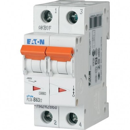 PLS6-D63/2 - PLS6-D63/2 113405 Y7-113405 EATON ELECTRIC Miniature circuit breaker (MCB), 63A, 2 p, type D characteristic