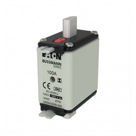 100NHG00BI-690 - 100NHG00BI-690 EATON ELECTRIC Fuse-link, LV, 100 A, AC 690 V, NH00, gL/gG, IEC, dual indicator, insulated gr..